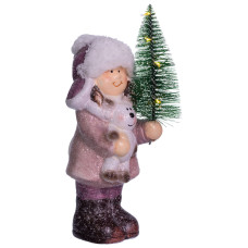 Новорічна фігурка з підсвіткою Дівчинка з ялинкою з фарфору 12×8×23 (см) новорічний декор для дому, квартири, офісу CR-5-3 (LG-CR-5-3)