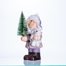 Новорічна фігурка з підсвіткою Дівчинка з ялинкою з фарфору 9×6×18 (см) новорічний декор для дому, квартири, офісу CR-5-4 (LG-CR-5-4)