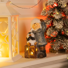 Новорічна декоративна фігурка з підсвіткою 9×10×19 см Новорічний декор Дівчинка з подарунком з порцеляни CR-5-18 (LG-CR-5-18)