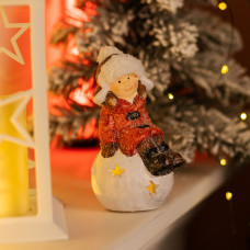 Новорічна декоративна фігурка з підсвіткою 9.5×8×16 (см) Новорічний декор Дівчинка на сніговій кулі з порцеляни CR-5-19 (LG-CR-5-19)