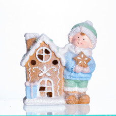 Новорічна декоративна фігурка з підсвіткою 15×8×16 см Новорічний декор Дитина з будиночком з порцеляни CR-6-3 (LG-CR-6-3)