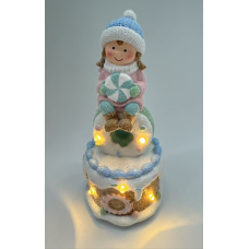 Новорічна декоративна фігурка з підсвіткою 10,5×10×20,5 см Новорічний декор Дівчинка з зефіркою з порцеляни CR-6-13 (LG-CR-6-13)