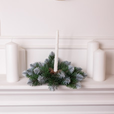 Штучний підсвічник вінок Новорічний з декором зелений із засніженими кінчиками на 1 свічку SOK-O-2 (LG-SOK-O-2)