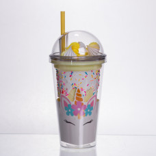 пластиковий стакан з трубочкою і кришкою 400 мл багаторазовий Жовтий HP-18-1Y (LG-HP-18-1Y)