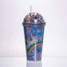 пластиковий стакан з трубочкою і кришкою 400 мл багаторазовий Блакитний HP-18-2Y (LG-HP-18-2Y)