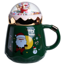 Чашка порцелянова з кришкою Christmas 400 (мл) Зелена Yiwu FM-CS-41A (LG-FM-CS-41A)