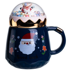 Чашка порцелянова з кришкою Christmas 400 (мл) Синій Yiwu FM-CS-41B (LG-FM-CS-41B)