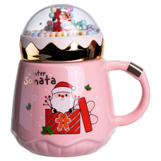 Чашка порцелянова з кришкою Christmas 400 (мл) Рожева Yiwu FM-CS-41C (LG-FM-CS-41C)