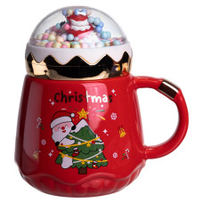 Чашка порцелянова з кришкою Christmas 400 (мл) Червона Yiwu FM-CS-41D (LG-FM-CS-41D)