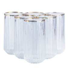 Набір склянок із 6 штук по 380 мл прозорий із золотим обідком HP552 (LG-2148787634)