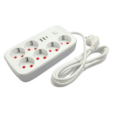 Удлинитель с 6 розетками и 3 USB-портами 2500W – 3м