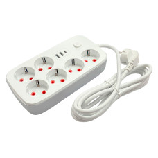 Удлинитель с 6 розетками та 3 USB-портами 2500W 5м