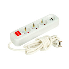 Электрический удлинитель с выключателем 3 розетки и 2 USB с заземлением 3м