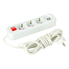 Электрический удлинитель с выключателем 3 розетки и 2 USB с заземлением 5м