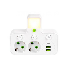 Сетевой разветвитель на 2 розетки с 2 USB + 1 Type-C с кнопками