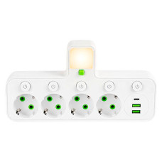 Сетевой разветвитель на 4 розетки с 2 USB + 1 Type-C с кнопками